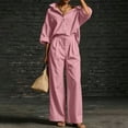 thumbnail image 5 of Women's Linen 2 Piece Outfit Oversized Button Down Shirts High Waist Pleated Wide Leg Pants Matching Tracksuit Set office Casual Outfits Pink, 5 of 7
