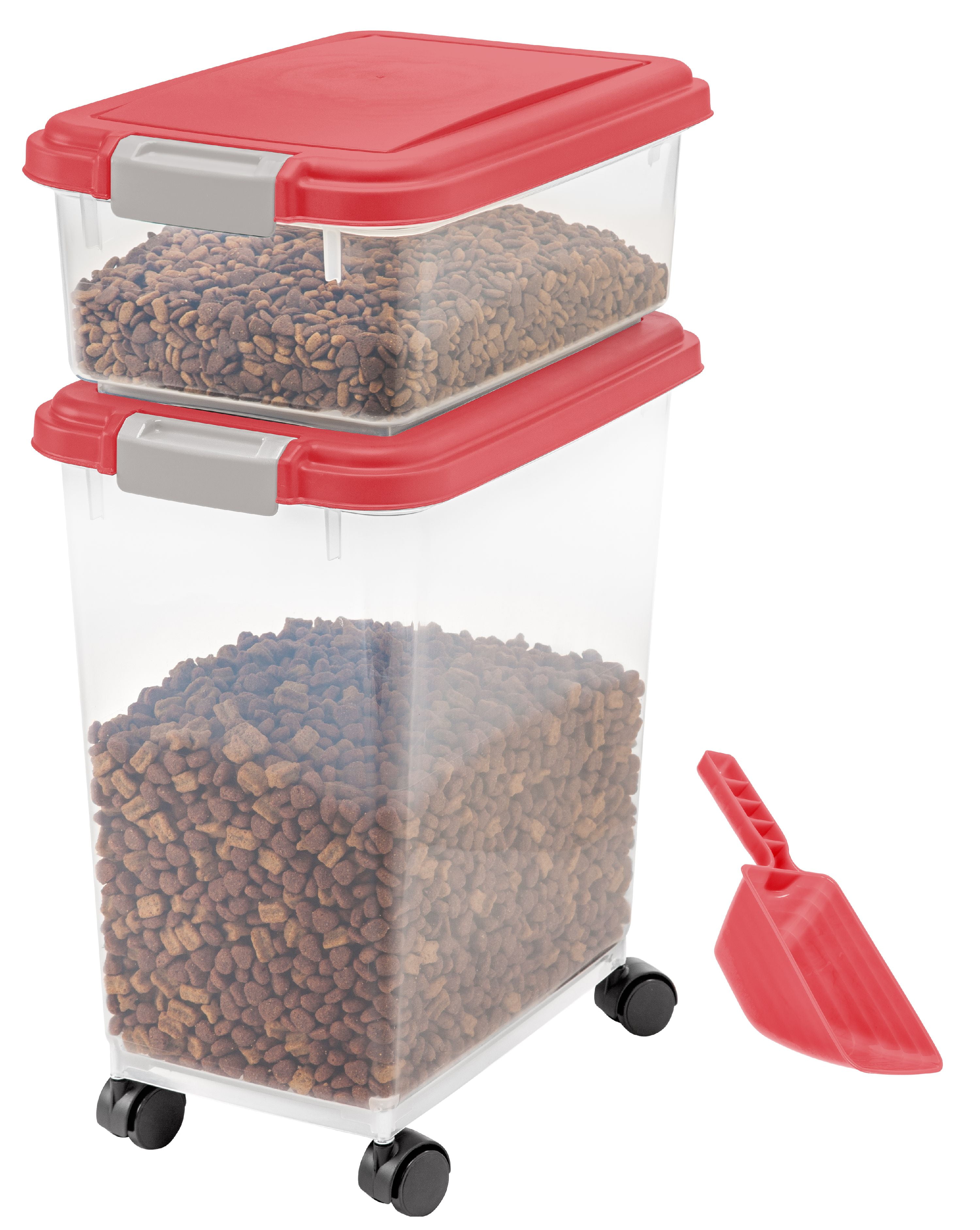 IRIS USA Airtight Pet Food & Treat Storage Container Combo with Scoop, Red