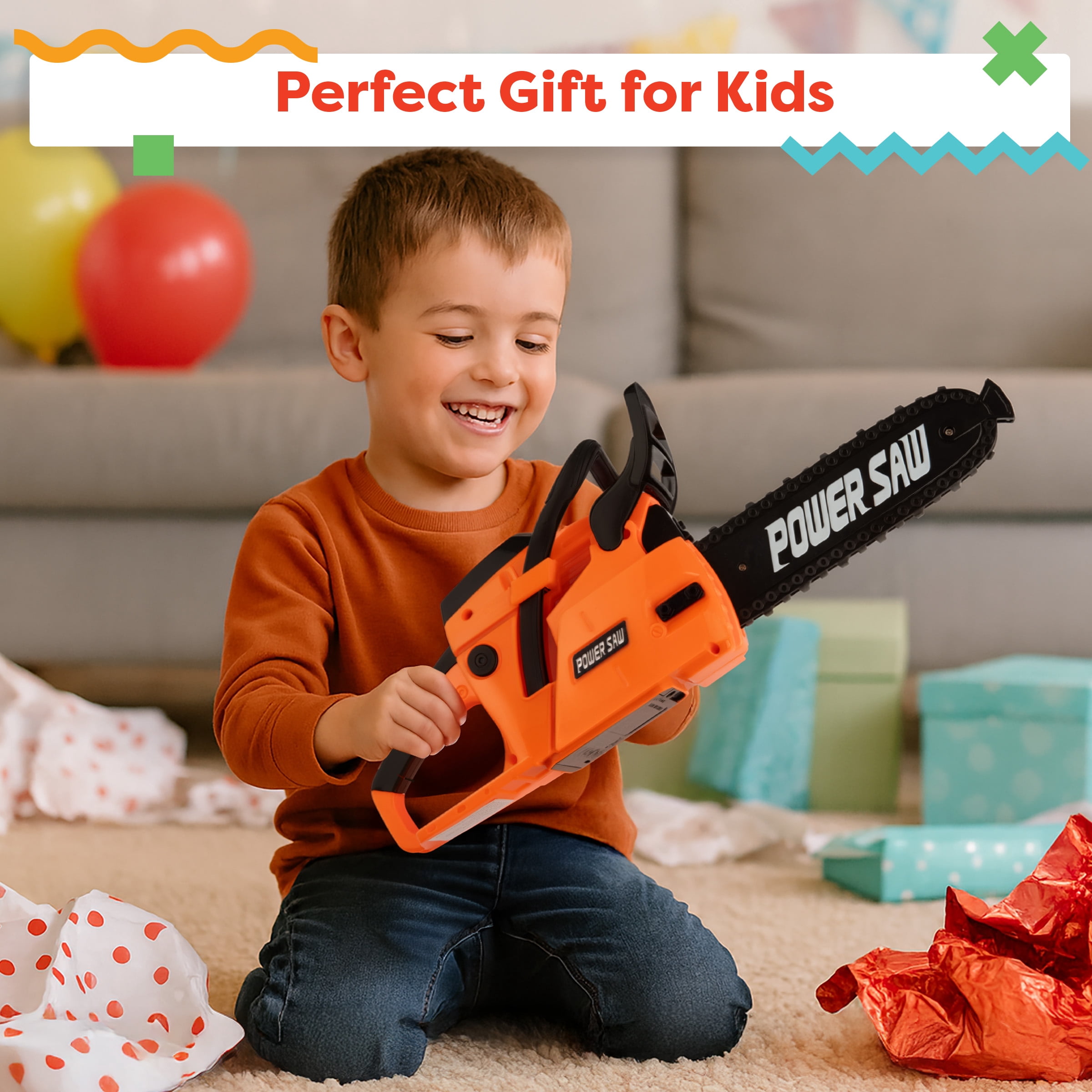 Hey! Play! Battery-Powered Toy Chainsaw with Pull Cord and Realistic Sounds – Pretend Play Toy for Kids