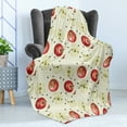 thumbnail image 4 of Fruits Soft Flannel Fleece Throw Blanket, Winter Groceries Homeopathic Ingredients with Ladybug Motifs, Cozy Plush for Indoor and Outdoor Use, 60" x 80", Cream Ruby Umber, by Ambesonne, 4 of 5
