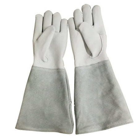 Trayknick 1Pair Breathable Faux Goatskin Gardening Pruning Protective Long Sleeves Gloves