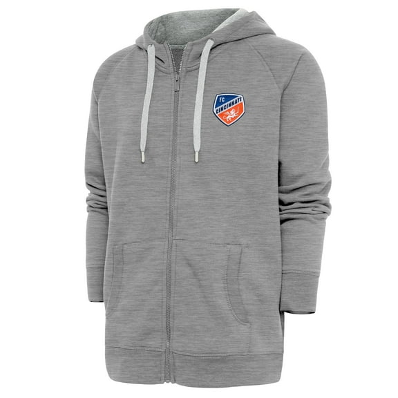 Men's Antigua Heather Gray FC Cincinnati Logo Victory Full-Zip Hoodie