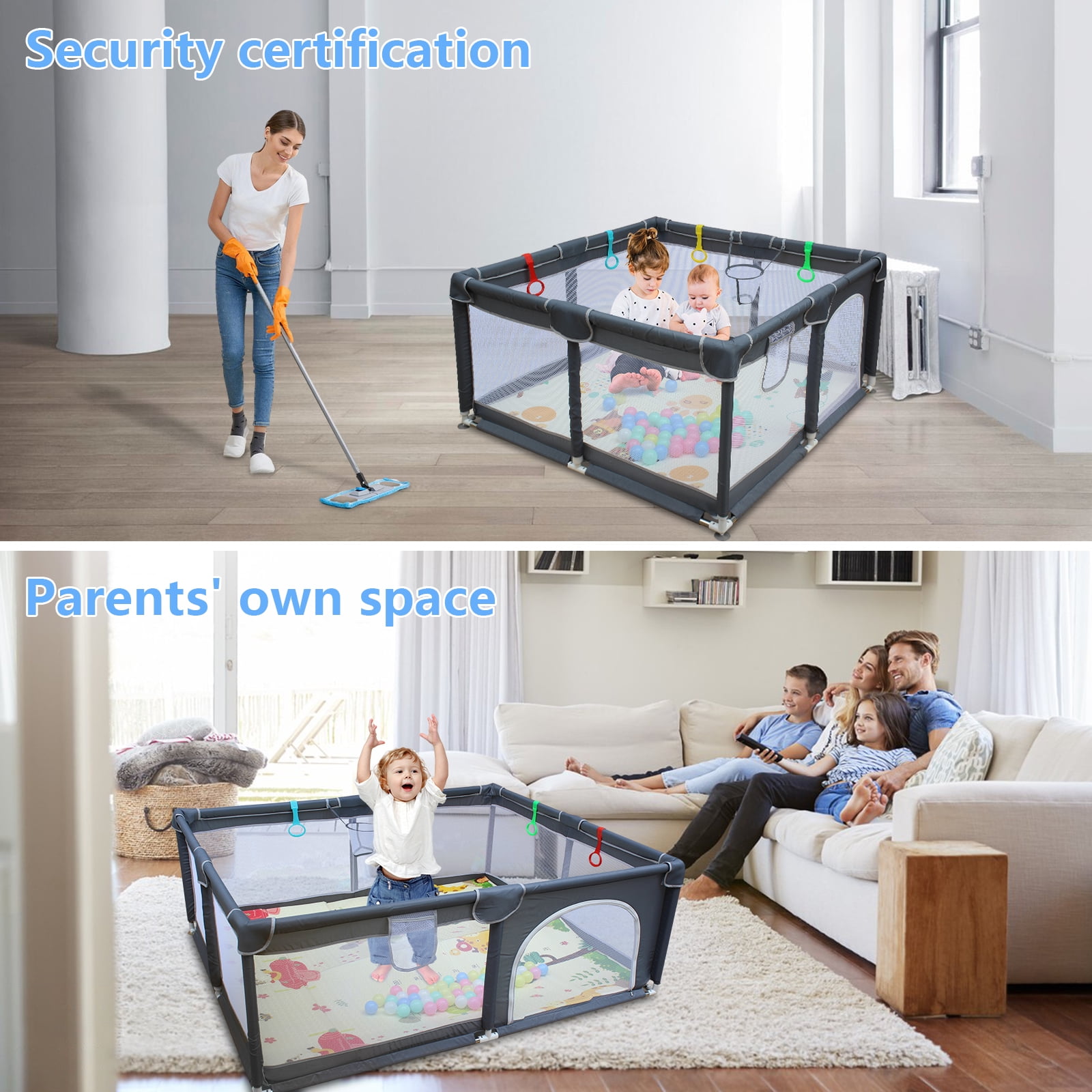 Baby Playpen Cloth with Mat Playpen Removable Enclosures, 47"x47" Portable Playpen for Indoor/Outdoor