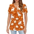 thumbnail image 4 of DORKASM Easter Shirt for Ladies Plus Size Short Sleeve Spring T Shirts Eggs Trendy Button Down Bunny Clothing Funny Floral Button Henley V Neck Tops Orange M, 4 of 5