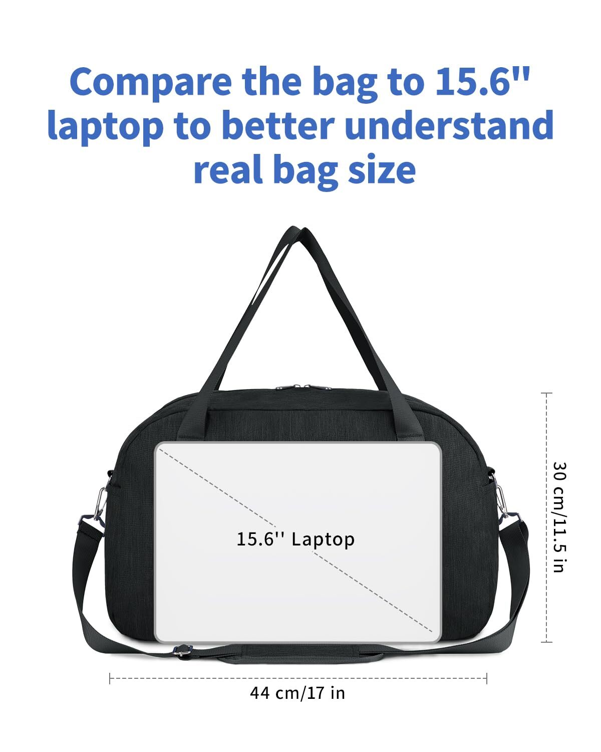 Underseat Bag Weekender Travel Duffel Tote with Adjustable Shoulder Straps for Spirit Airlines Personal Item Bag 18x14x8 for Gym Overnight, Black