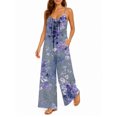 thumbnail image 2 of Women'S Summer Spaghetti Strap Jumpsuits Gray Purple Floral Loose Baggy Fit Wide Leg Rompers Casual Wear, 2 of 7
