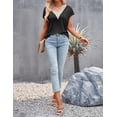 thumbnail image 5 of Women's Casual Cap Sleeve Lace Trim V Neck Tops 2023 Summer Loose Tee Shirts Blouse, 5 of 8
