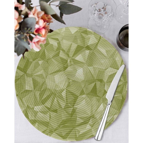 15 Inch Round Placemats Set of 4, Sage Green Geometric Non Slip Heat Insulation PP Table Mats, Modern Stereotypic Abstract Art Washable Place Mats for Kitchen Dining Party Table Decor