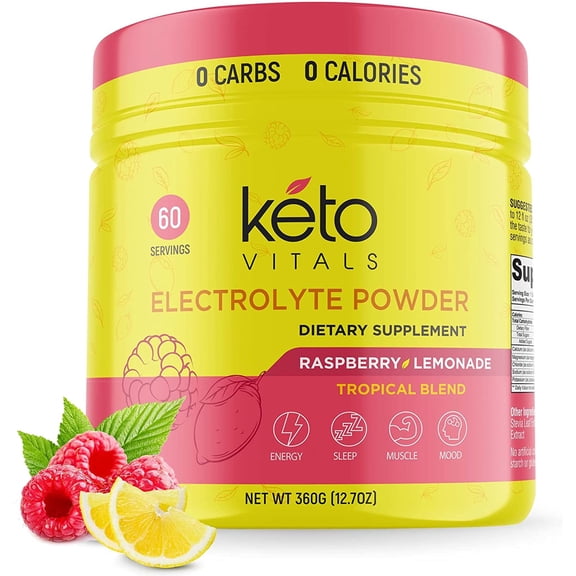 Keto Vitals Keto Electrolytes Powder for Hydration, Sleep, Energy, Muscle Function Raspberry Lemonade 10 oz