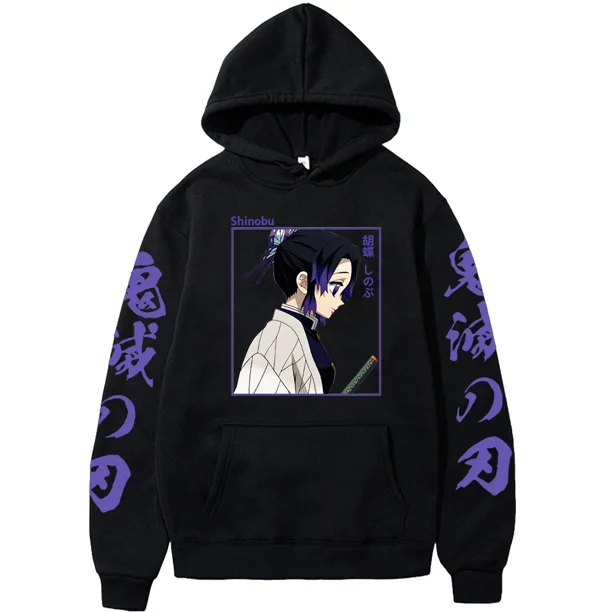 Demon Slayer Japón Anime hombres y mujeres sudaderas con capucha de manga larga Shinobu Kocho sudaderas de talla grande Unisex Otoño Invierno pulóver