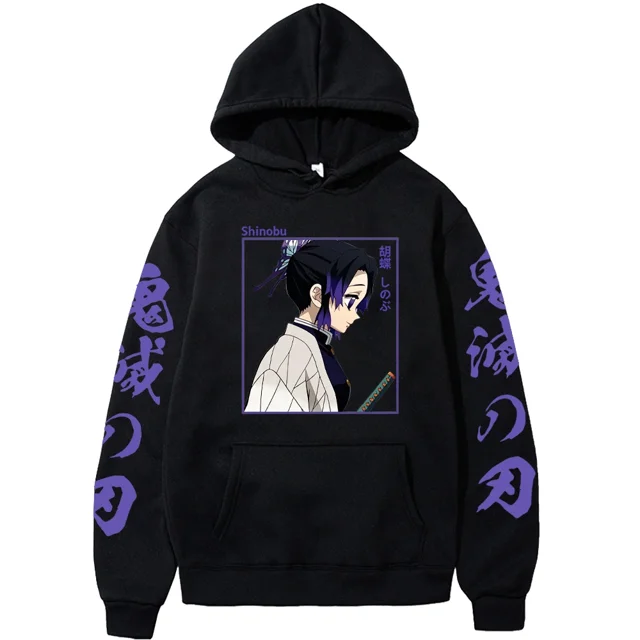 Demon Slayer Japón Anime hombres y mujeres sudaderas con capucha de manga larga Shinobu Kocho sudaderas de talla grande Unisex Otoño Invierno pulóver