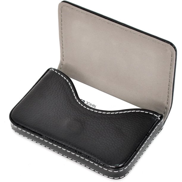 Tarjetero de cuero sintético para tarjetas de visita, tarjetero de cuero sintético, tarjetero para tarjetas de crédito, tarjetero para hombre, tarjetero para billetera, 10 x 6,5 x 1,7 cm (negro)