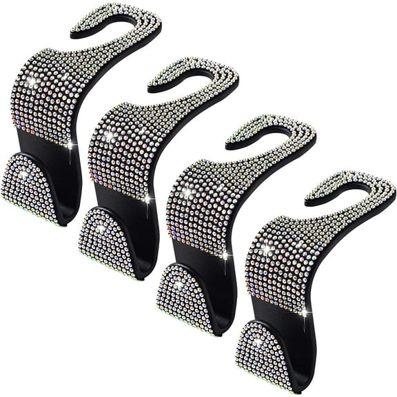 4-Pack Bling Car Hooks for Purses and Bags,Rhinestone Car Purse Bag Hook,Car Headrest Seat Hooks,Car Hanger Hooks for Back Seat,Car Purse Holder Hook Interior Accessories for Women Girl Gift