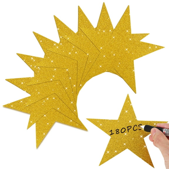 Threns 180Pcs Glitter Star Cutouts Double Printed Paper Stars Cutouts DIY Painting Star Cardboard for Graduation Classroom Wall Wedding Bulletin Board
