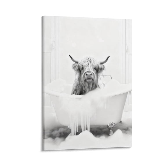 YarnArtistry Highland Cow in Bathtub 12 in x 8 in Framed Painting Canvas Art Prints