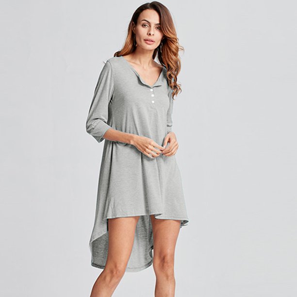 Top túnica larga para mujer, minivestido con dobladillo irregular y camiseta con cuello redondo Romacci Gris claro XXXXL