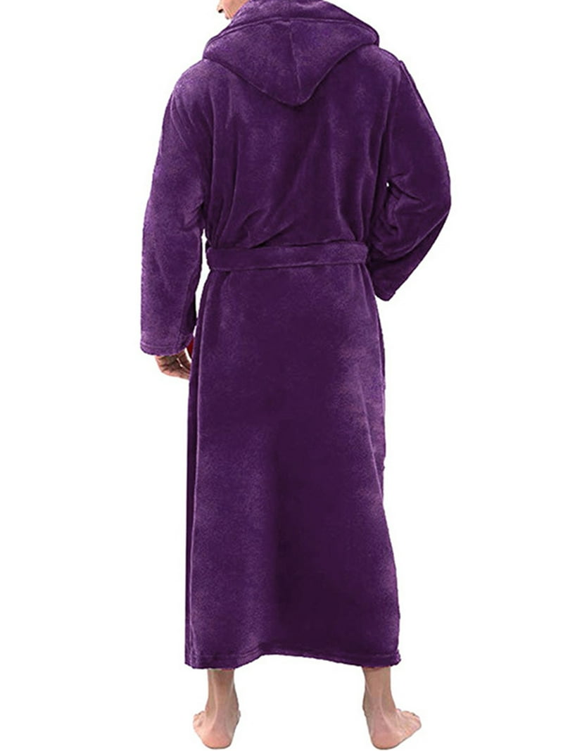 Frontwalk Mens Bath Robes Long Sleeve Wrap Robe Hooded Dressing Gown Winter  Stitching Towelling Solid Color Nightwear Purple 5XL - Walmart.com