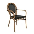 thumbnail image 2 of Emma + Oliver Indoor/Outdoor Stacking Thonet Bistro Style Chair with Arms, Black Textilene Seat and Natural Bamboo Finished Metal Frame, 2 of 14