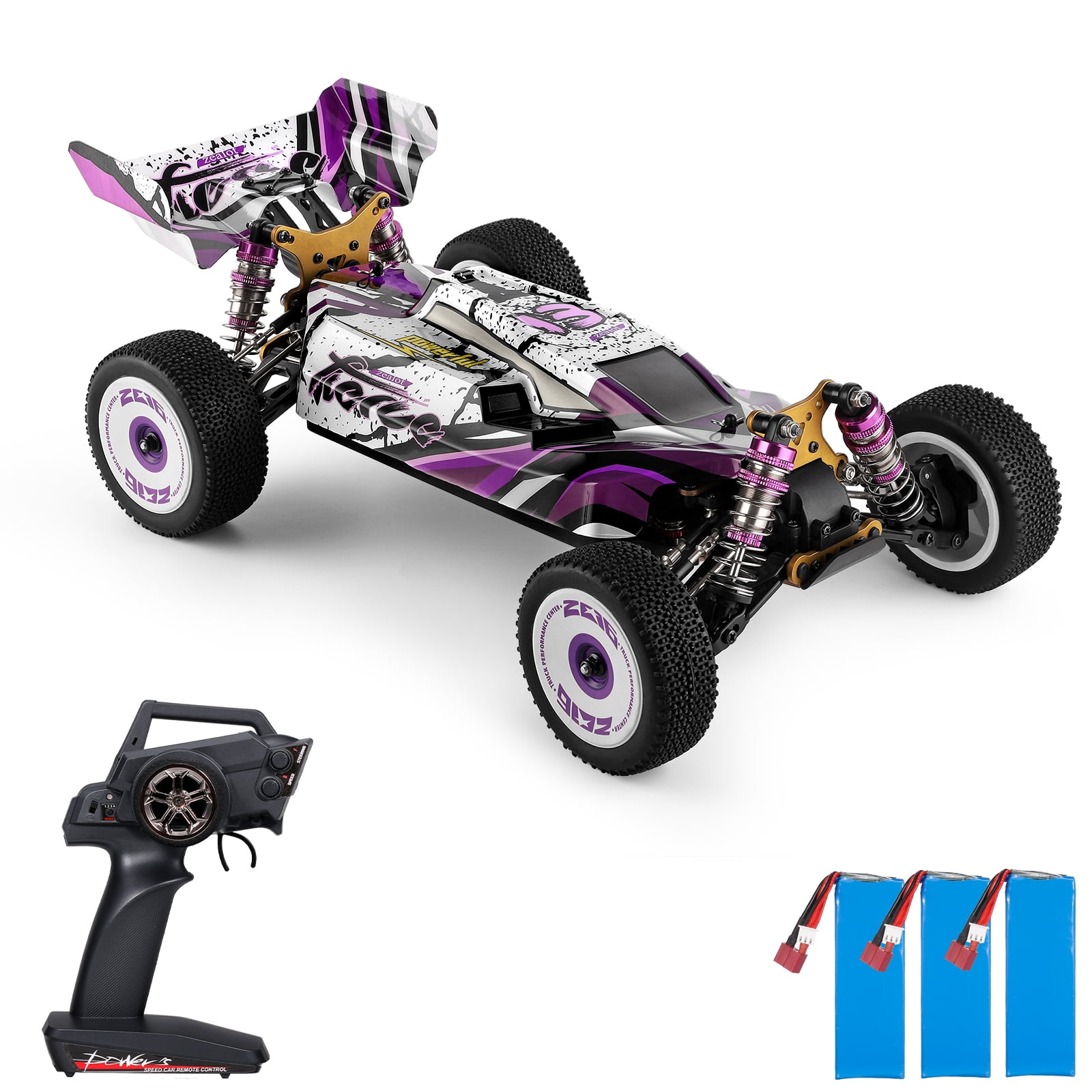 4WD 45km/h High Speed Racing Car 1:10 Scale 2.4GHz Remote Control Car GoolRC WLtoys 104001 RC Car Drift Car with Aluminum Alloy Chassis Zinc Alloy Gear and 3 Batteries All Terrain Off-Road Buggy 