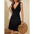 thumbnail image 3 of MLDRA Boho Dresses for Women Summer Casual Sleeveless Floral V Neck Mini Dress for Beach Vacation Holiday Party, Black Wedding Guest Dress XL, 3 of 6