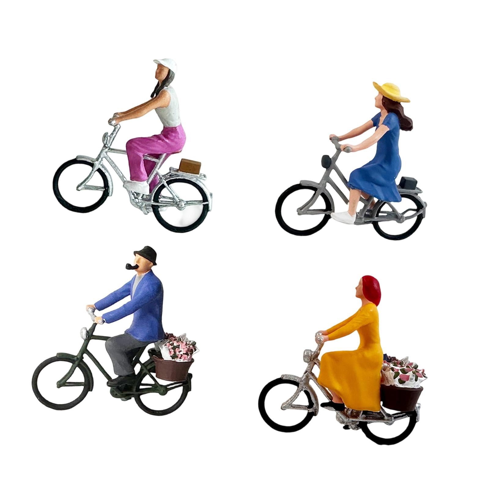 LeeQinersw 4 Pieces 1/87 Cyclist Figure Resin Fairy Garden Desktop Decoration Miniature