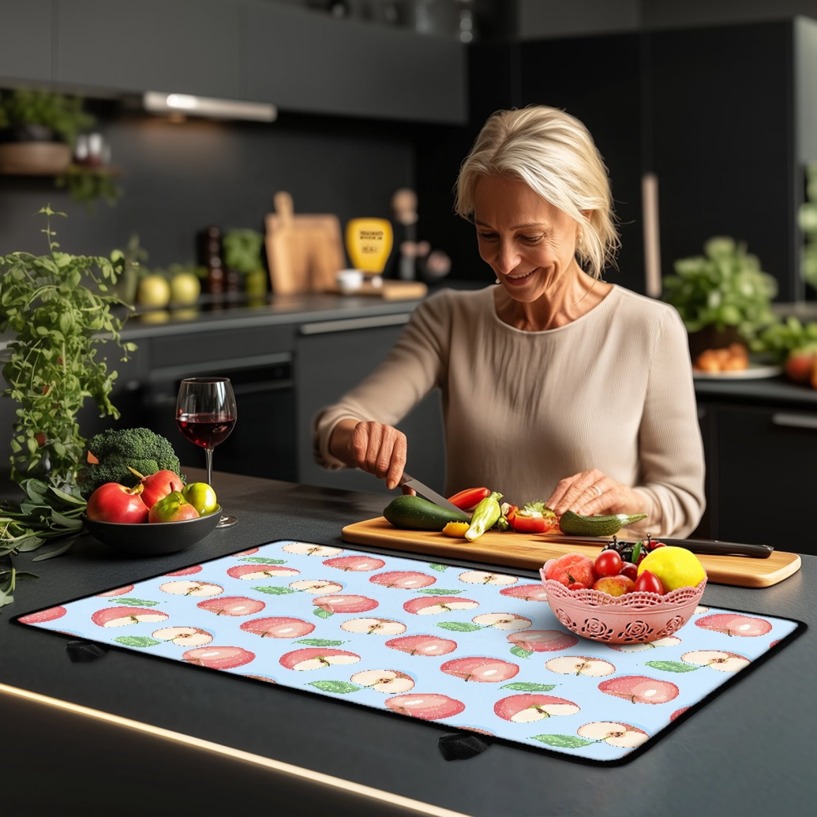 SEANATIVE Stove Top Cover for Glass Stove Multi-purpose Electric Stovetop Cover Cooktop Dust Cover Heat Resistant Mats for Countertop Glass Stove Washer Dryer Top, Apple Pattern Blue