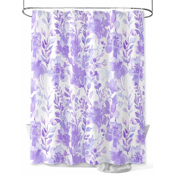 Shower Curtain Watercolor Flower Bathroom Curtains with Hooks, Waterproof Fabric Purple Floral Plant Bath Shower Curtains Set for Bathroom Bathtubs Decor 36x72 Inch