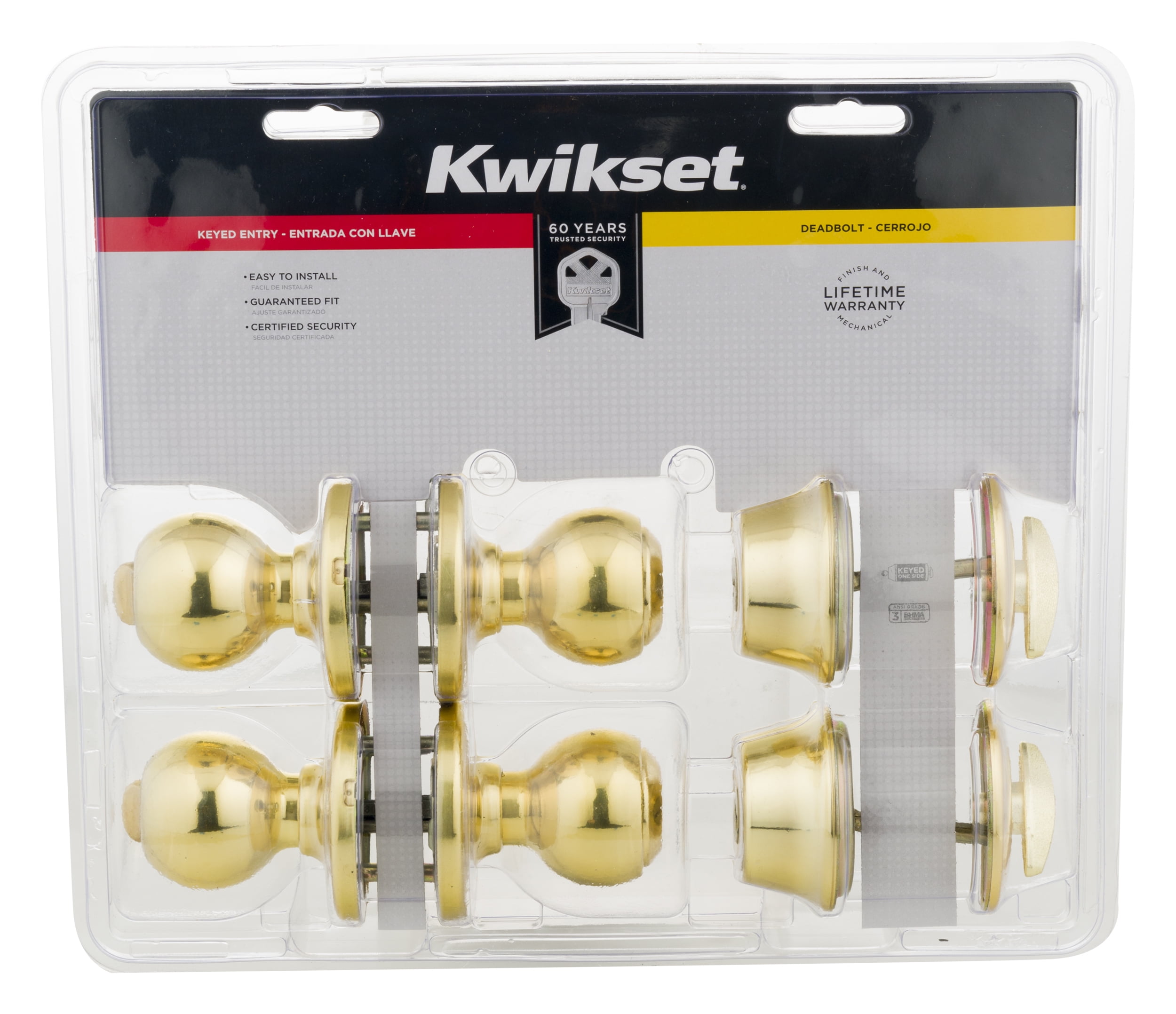 Kwikset Gold Keyed Entry Doorknob and Deadbolt, 2 pack