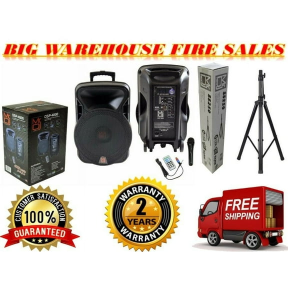 Mr. Dj USA 15" 4000W Bluetooth DSP FM Radio USB Portable PA DJ Speaker & PA Stand