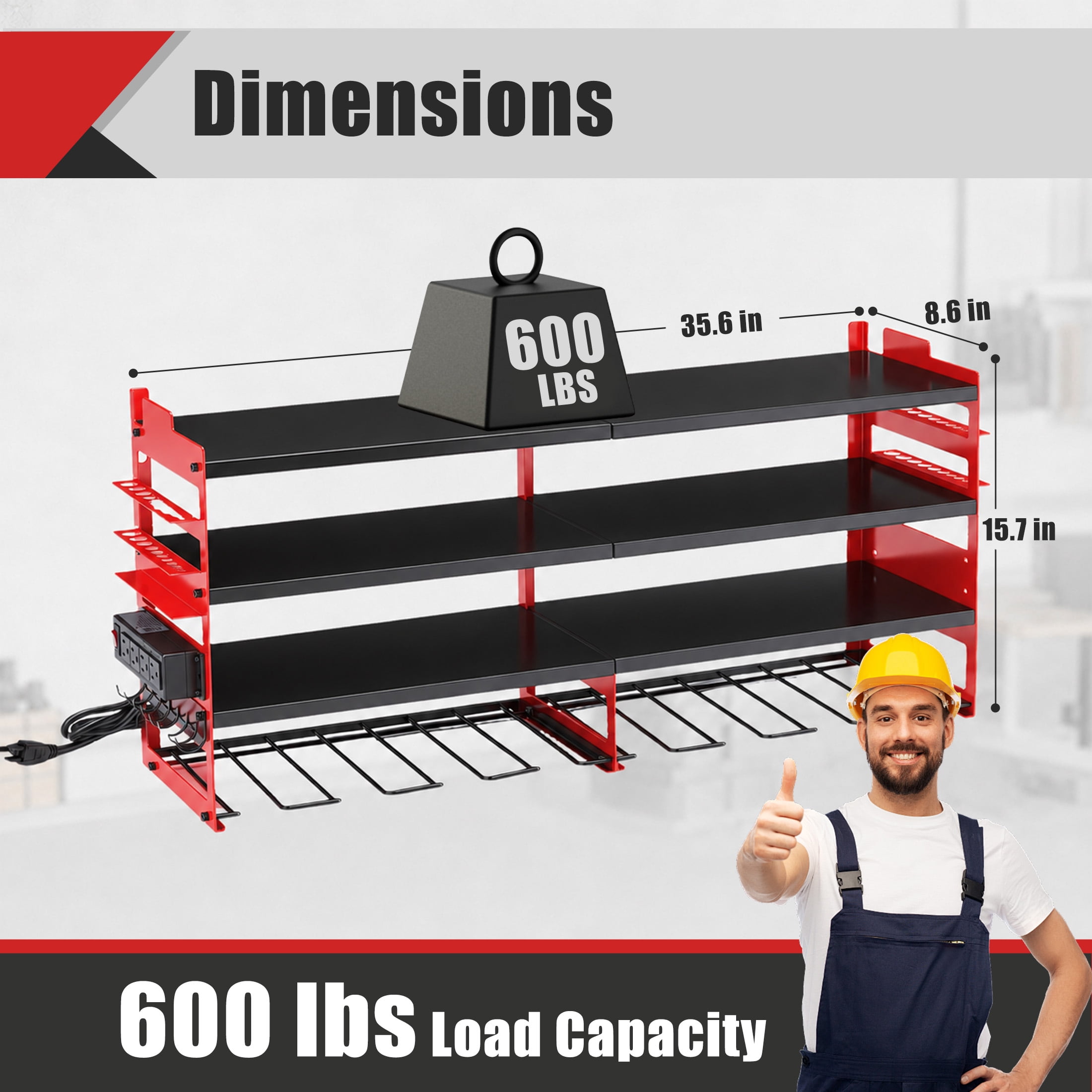EDX Heavy Duty 4-Tier Power Tool Organizer Wall Mount, Garage