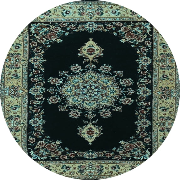 Ahgly Company Indoor Round Medallion Light Blue Traditional Area Rugs, 7' Round