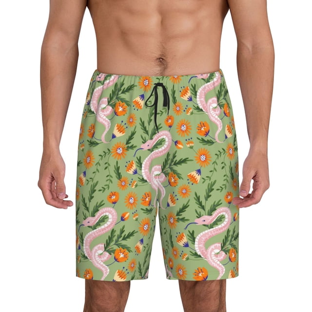 Fotbe Snake And Floral Pantalones Cortos de Pijama para Hombre, Ropa de Dormir, Pantalones de Pijama Cortos para Hombre-Medium