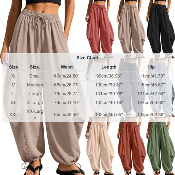 VBVC Women's Drawstring Baggy Harem Pants , Adjustable Hem Jogger Pants For Women , Ladies' Loose Fit Lantern Trousers with Pockets, Red , S-2XL