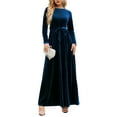 thumbnail image 3 of Vestido largo para mujer, cuello redondo, manga larga, cintura alta, correa, color puro, vestido largo para otoño invierno, azul oscuro XXL, 3 of 7