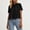 Black, variant on Women's Scalloped Crew Neck Short Sleeve Top Embroidery Mesh Patchwork Loose Fit Summer Casual Blouse