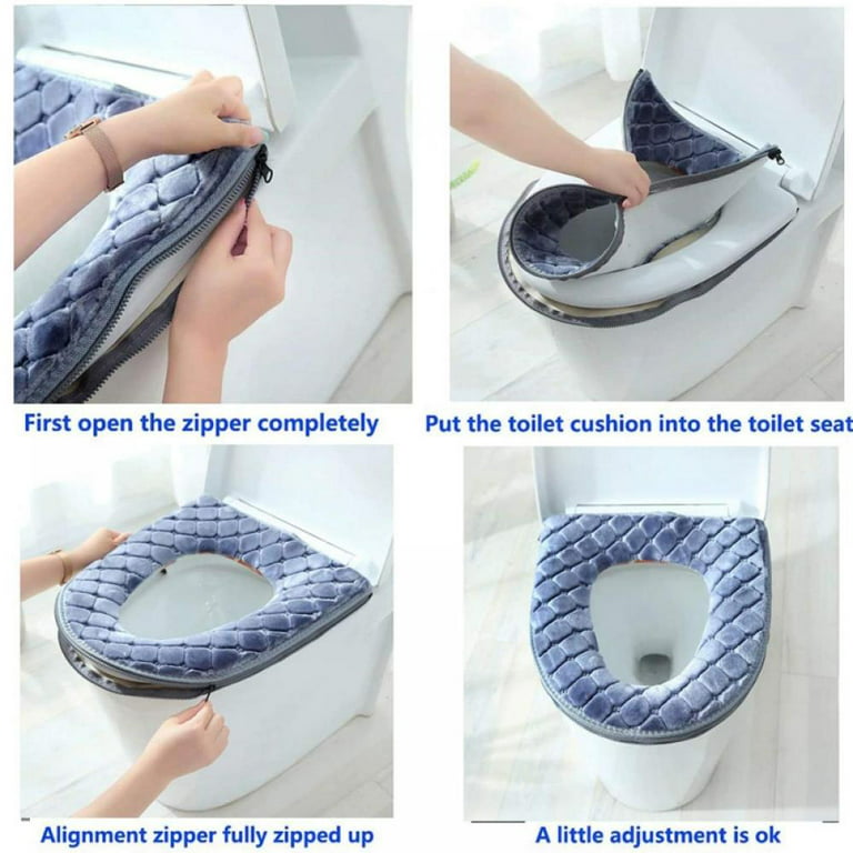 With Zipper Warm Soft Toilet Seat Cover Plush Household Bathroom