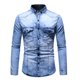 thumbnail image 1 of camisa de hombre de manga larga de mezclilla lavada con cuello de solapa con botones de bolsillo retro irregular Pompotops oipoqjl27738, 1 of 6