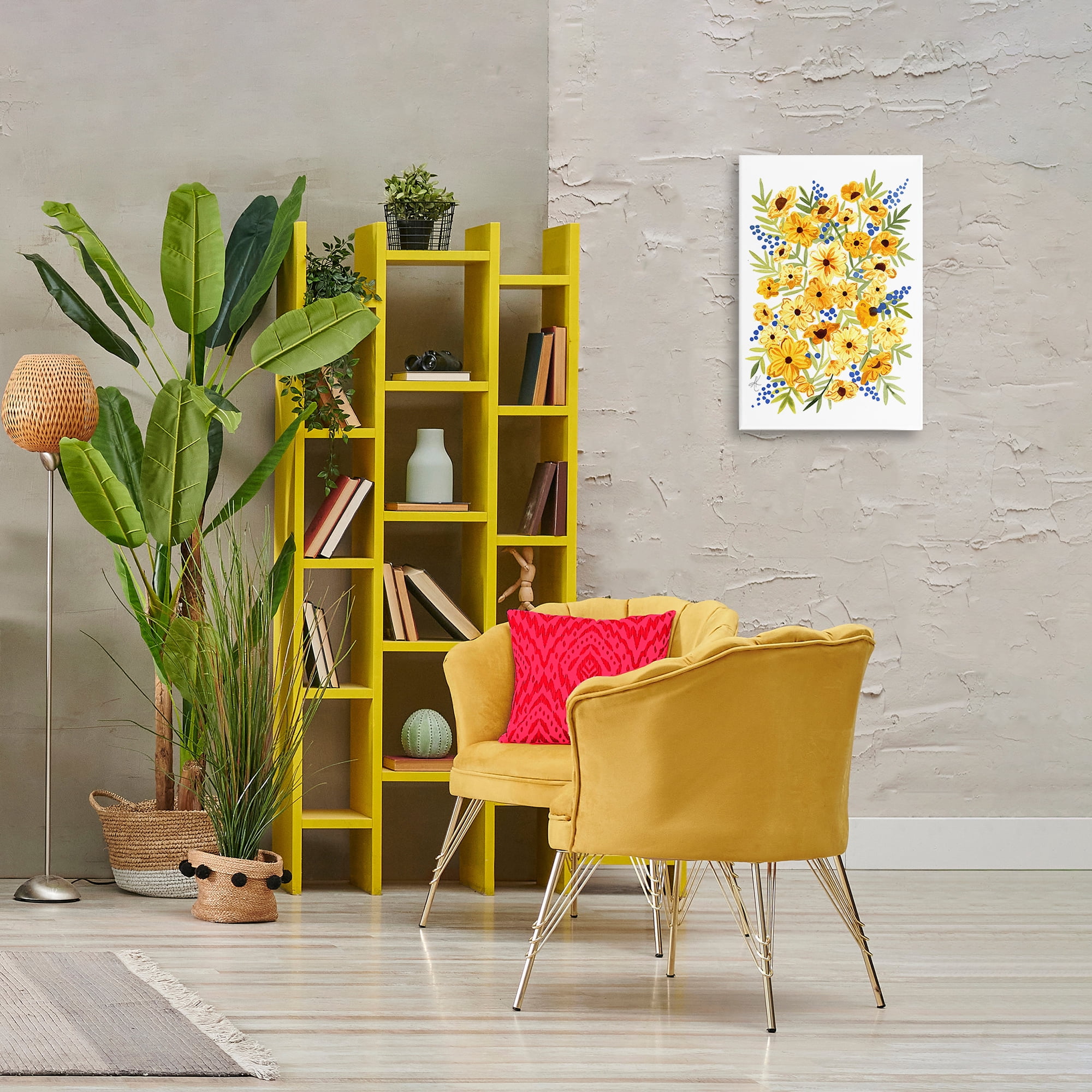 Stupell Industries Yellow Cosmos & Berries Botanical & Floral Painting Gallery Wrapped Canvas Art Print Wall Art, 16 x 24