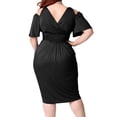 thumbnail image 6 of Uhndy Women Plus Size Sexy Stretch Dress Off Shoulder Wrap Sweetheart Party Midi Dresses Comfort Soft Short Sleeve Pleted Belt Dress, 6 of 6