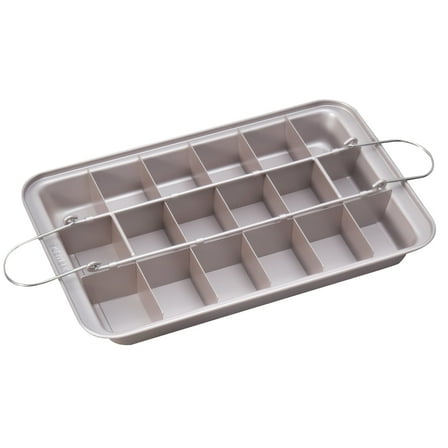 CHEFMADE Brownie Pan With Dividers, 18-Cavity Non-Stick Rectangle Muffin Pan Blondie Bakeware for Oven Baking (Champagne Gold)