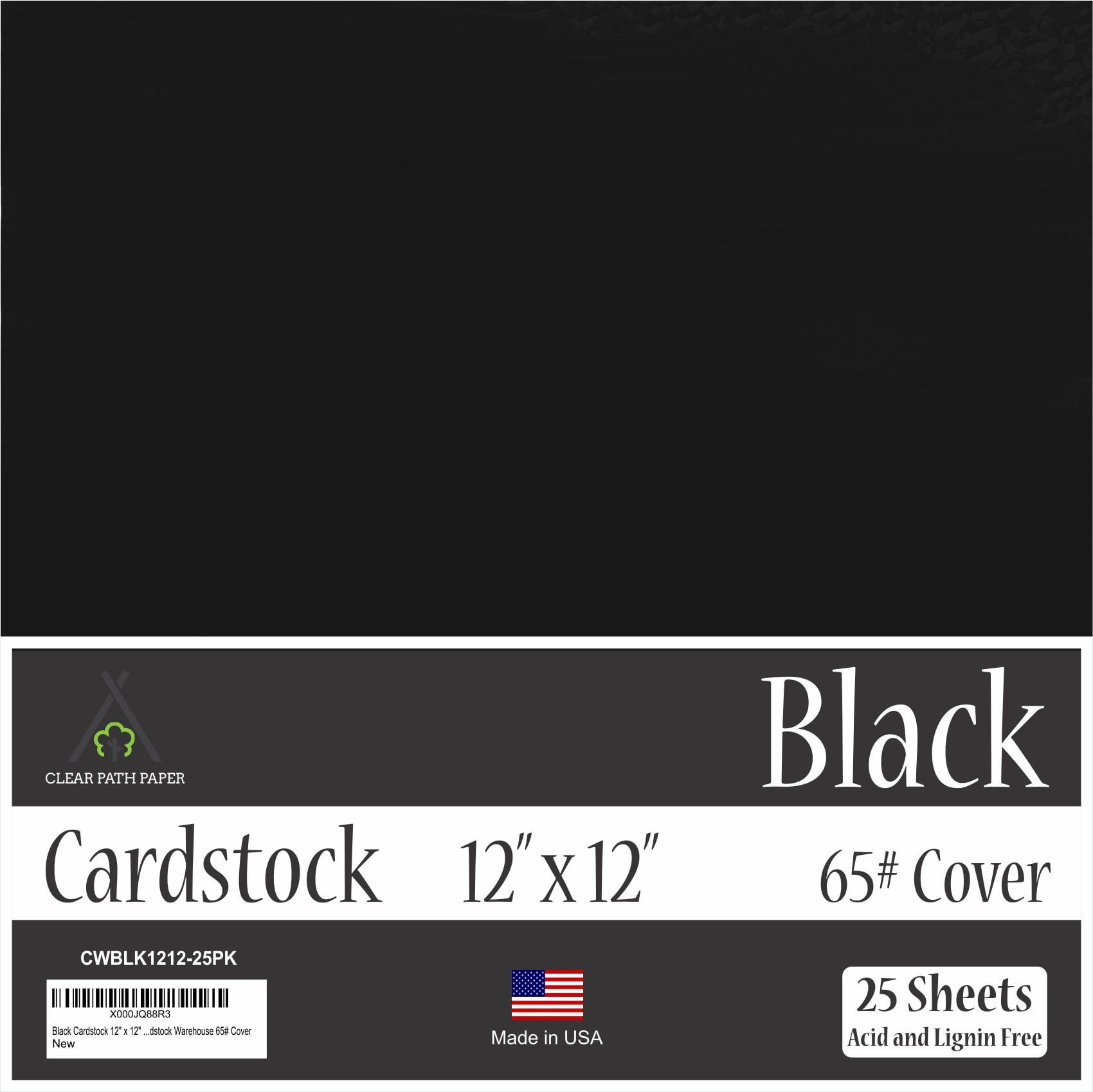 Black Cardstock 12 x 12 inch 65Lb Cover
