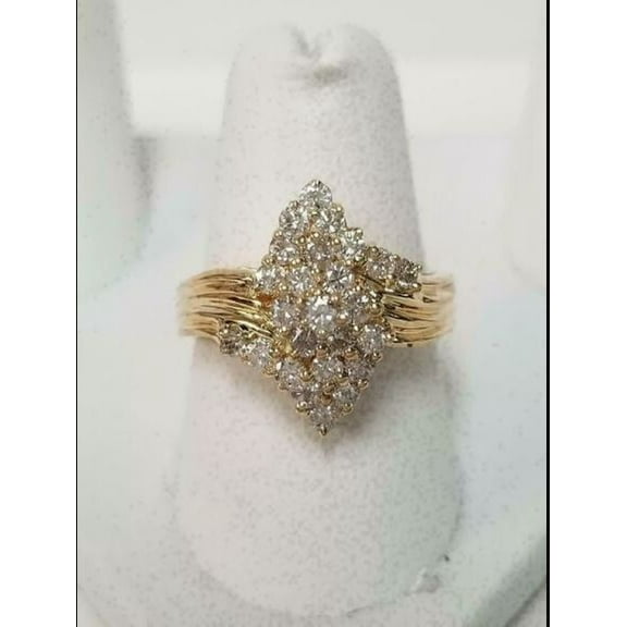 2Ct Round Cut Lab Created Diamond Cluster Wedding Ring 14k Yellow Gold Plated