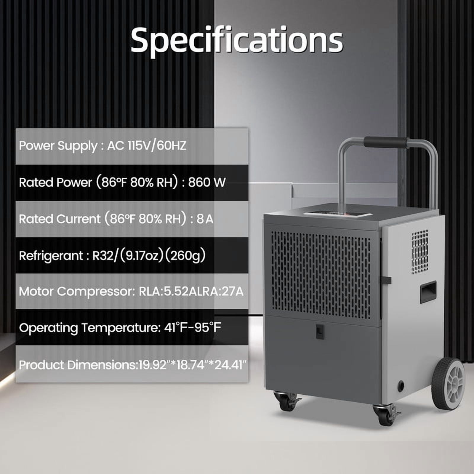 100 pt. 4500 sq. ft. Commercial Dehumidifier in. Blacks with Bucket, Hose for Garage Industrial Dehumdifier for Basement