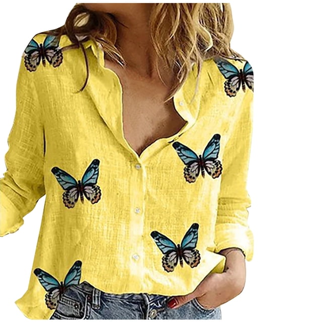 CEHVOM Blouses et Chemises à Manches Longues à Col en V pour Femmes, Mode Décontractée Printemps Été, Imprimé Floral, Liquidation