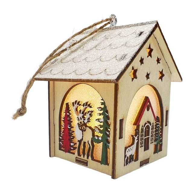 Mini juego de construcción de casas de madera, figuritas de Navidad de escritorio, luces para fiestas temáticas Alce Gloria Casa de miniaturas