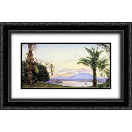 Marianne North 2x Matted 24x18 Black Ornate Framed Art Print 'View of Matang and River, Sarawak, Borneo'