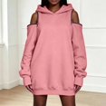 thumbnail image 6 of Women Hoodies Off-shoulder Hoodies Long Sleeve Plain Tunic Cold Shoulder Pullover Oversized Hooded Sweatshirt Women's Fall 2026 Outfits(Pink,S), 6 of 8