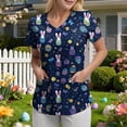 thumbnail image 2 of COMVALUE Easter Scrub Tops Women Bunny Egg Hunt Print Medical Scrubs Top Stretchy Plus Size V Neck Short Sleeve Nurse Uniforms (Navy, S), 2 of 7