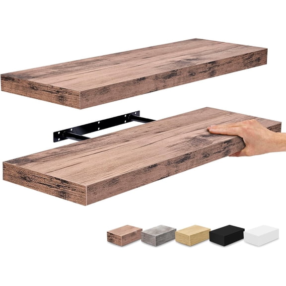 WLTER Floating Shelves for Wall - 24" Bathroom Shelves, Wall Decor for Bedroom, Kitchen, Living Room, Home Decor & Book Storage - Mounted Floating Shelf with Invisible Brackets (Mahogany, 2 Pack)