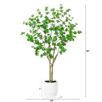 Nearly Natural 5ft. Artificial Enkianthus Tree in White Decorative Planter